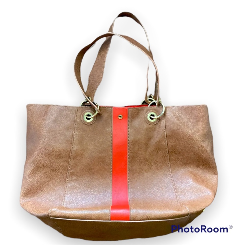 Steve Madden Brown Tote Bag Purse Red Suede Interior, Removable Clutch Divider